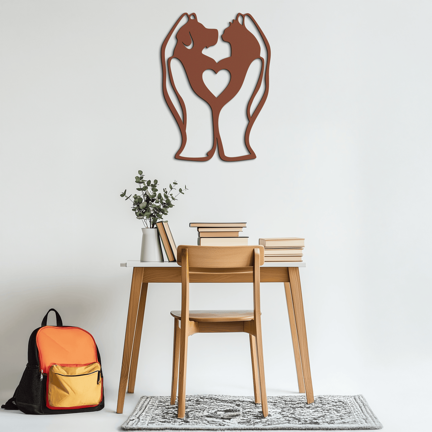 Dog and Cat in Hand Metal Wall Art – Heartwarming Pet Love Decor for Animal Lovers- KAF593