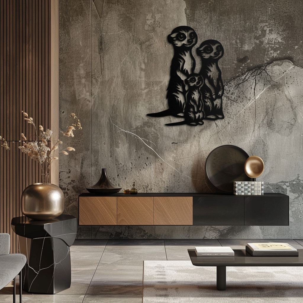 Meerkat Family Metal Wall Art – Playful Animal Silhouette Decor for Nature Lovers- KAF595