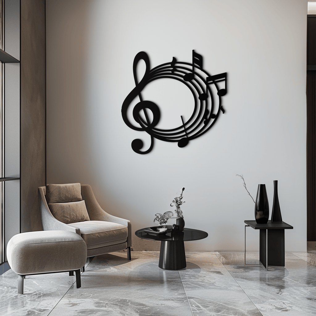 Musical Notes Circle Metal Wall Art – Treble Clef Music Decor for Home or Studio- KAF596