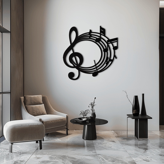Musical Notes Circle Metal Wall Art – Treble Clef Music Decor for Home or Studio- KAF596