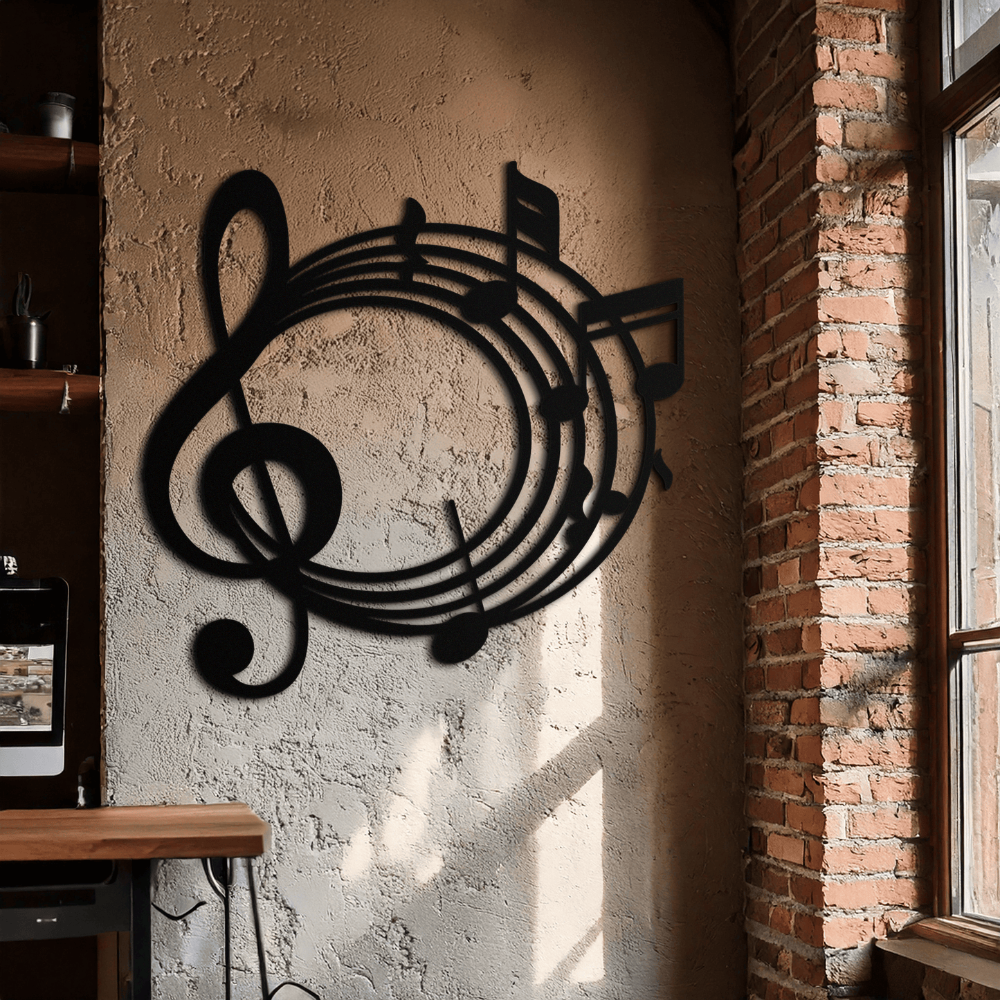 Musical Notes Circle Metal Wall Art – Treble Clef Music Decor for Home or Studio- KAF596