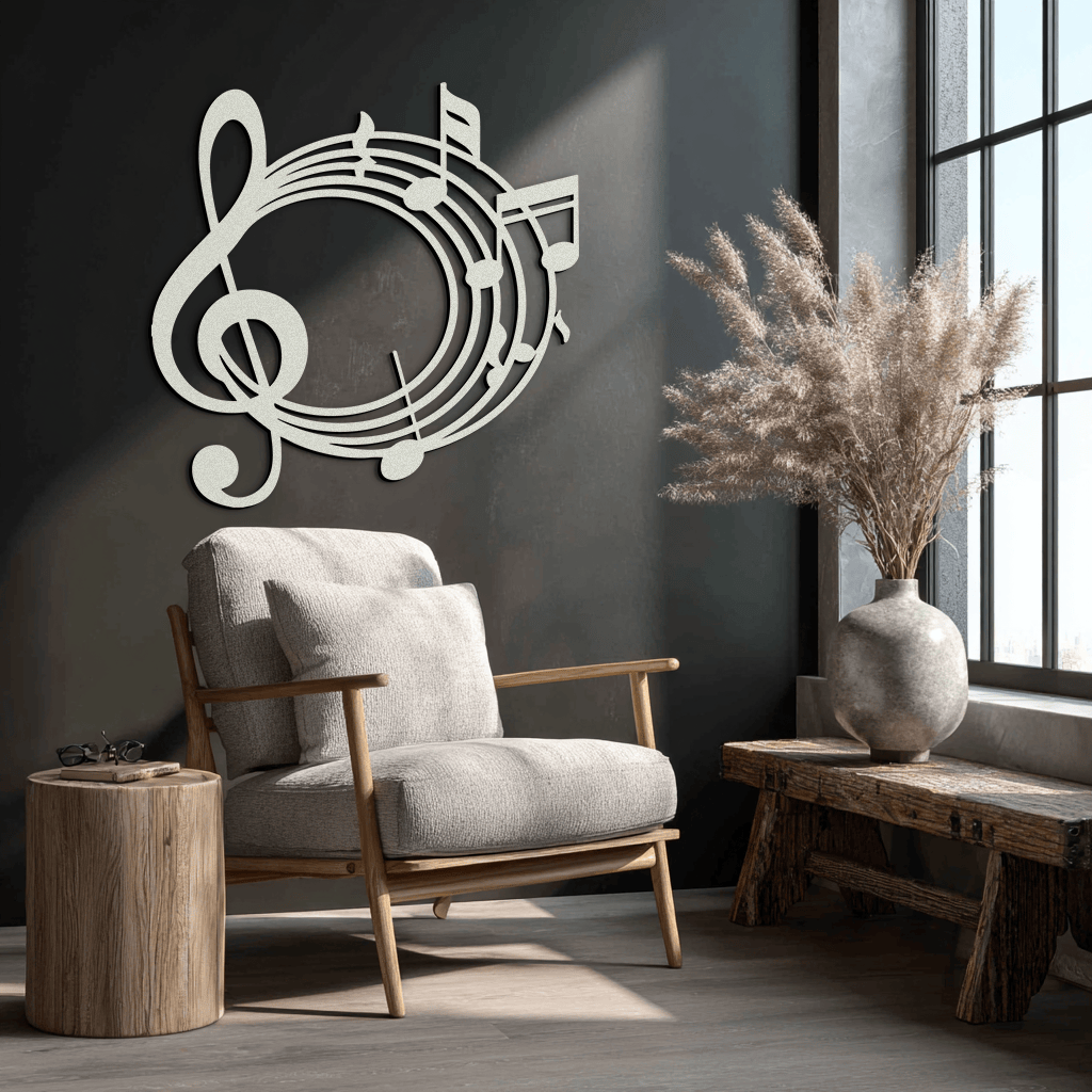 Musical Notes Circle Metal Wall Art – Treble Clef Music Decor for Home or Studio- KAF596