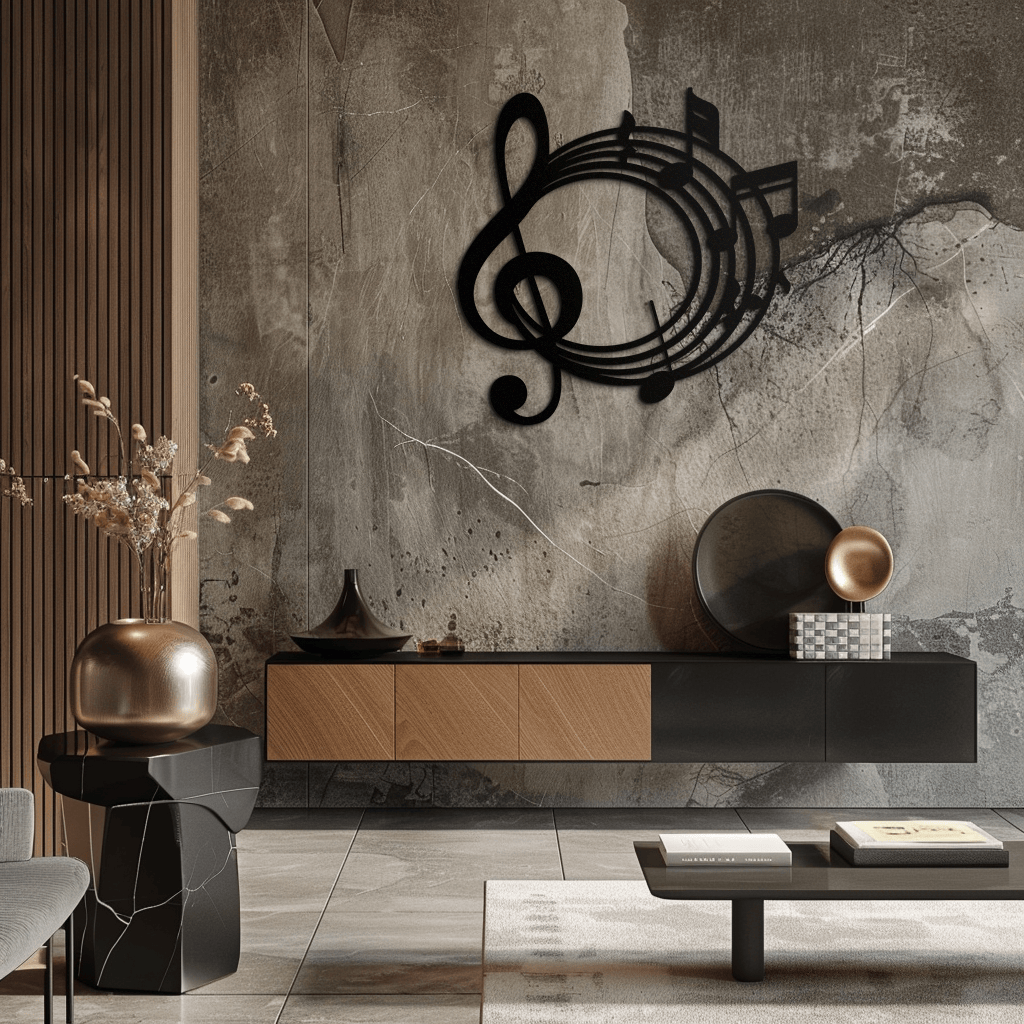 Musical Notes Circle Metal Wall Art – Treble Clef Music Decor for Home or Studio- KAF596