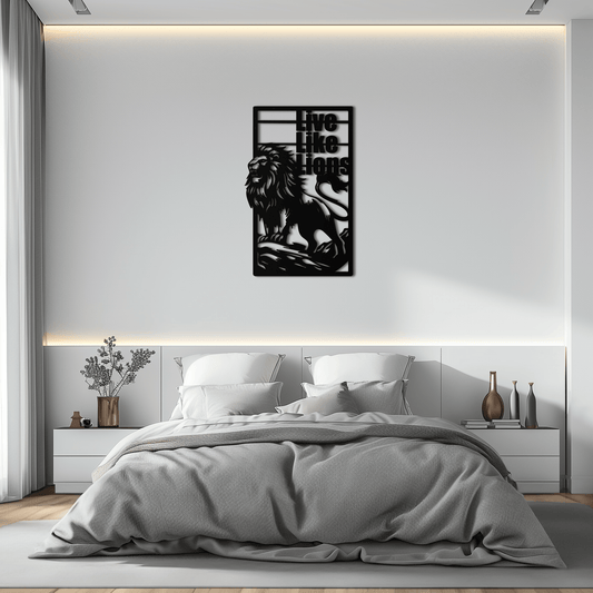 Live Like Lions Metal Wall Art – Powerful Roaring Lion Decor for Motivational Spaces- KAF597