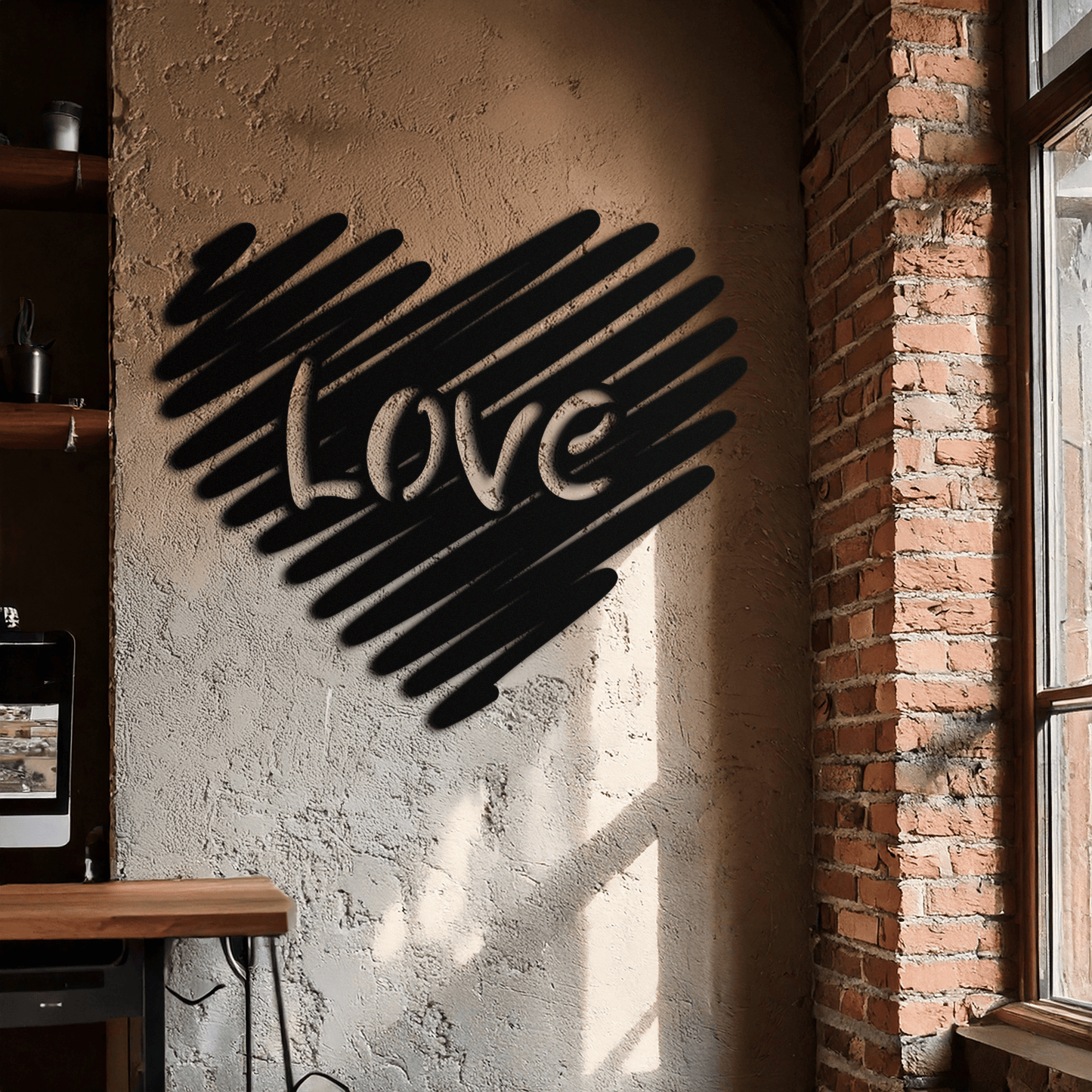 Love Heart Scribble Metal Wall Art – Romantic Handwritten Typography Home Decor- KAF599