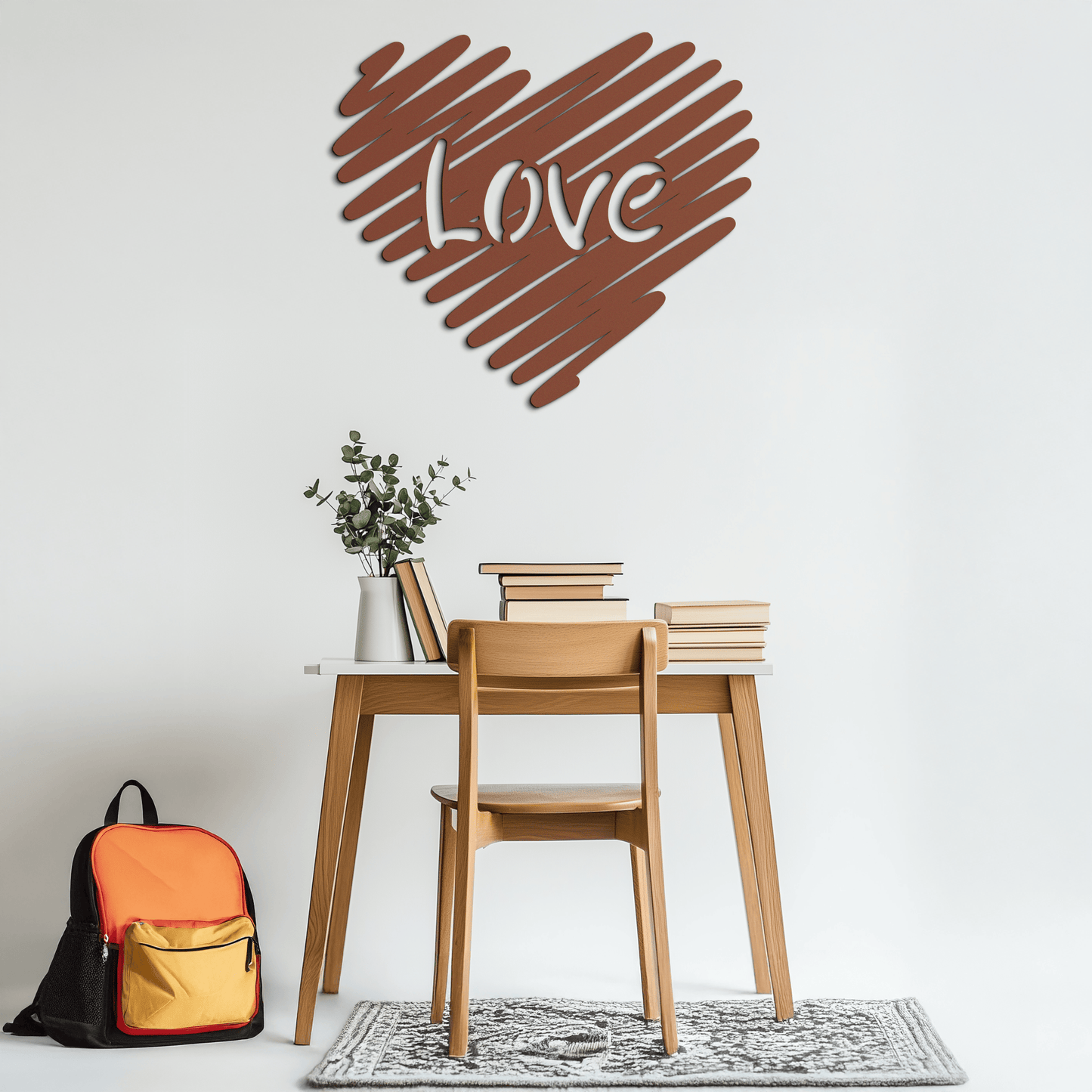 Love Heart Scribble Metal Wall Art – Romantic Handwritten Typography Home Decor- KAF599