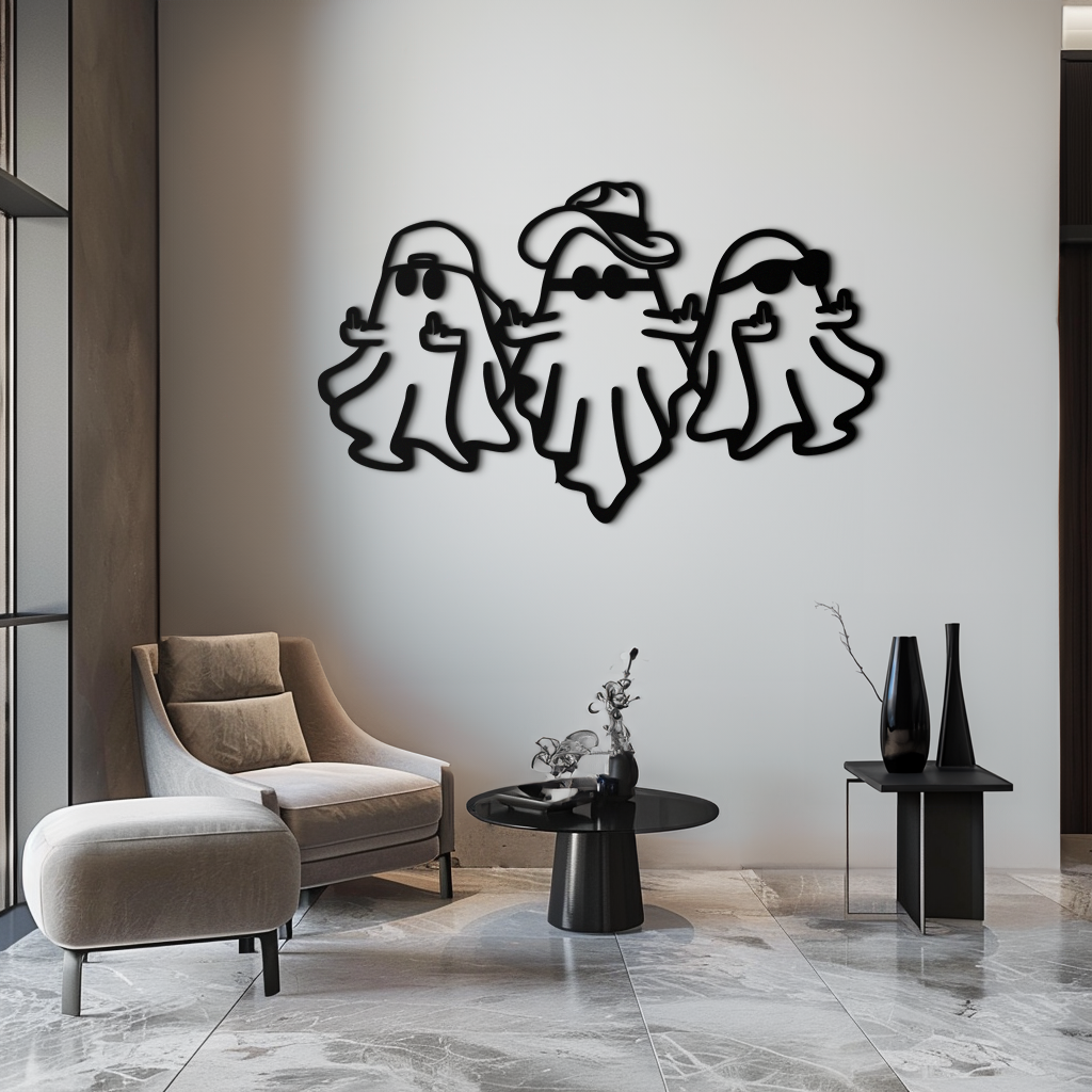 Funny Gangster Ghosts Metal Wall Art – Halloween Cool Spirits Decor-KAF613