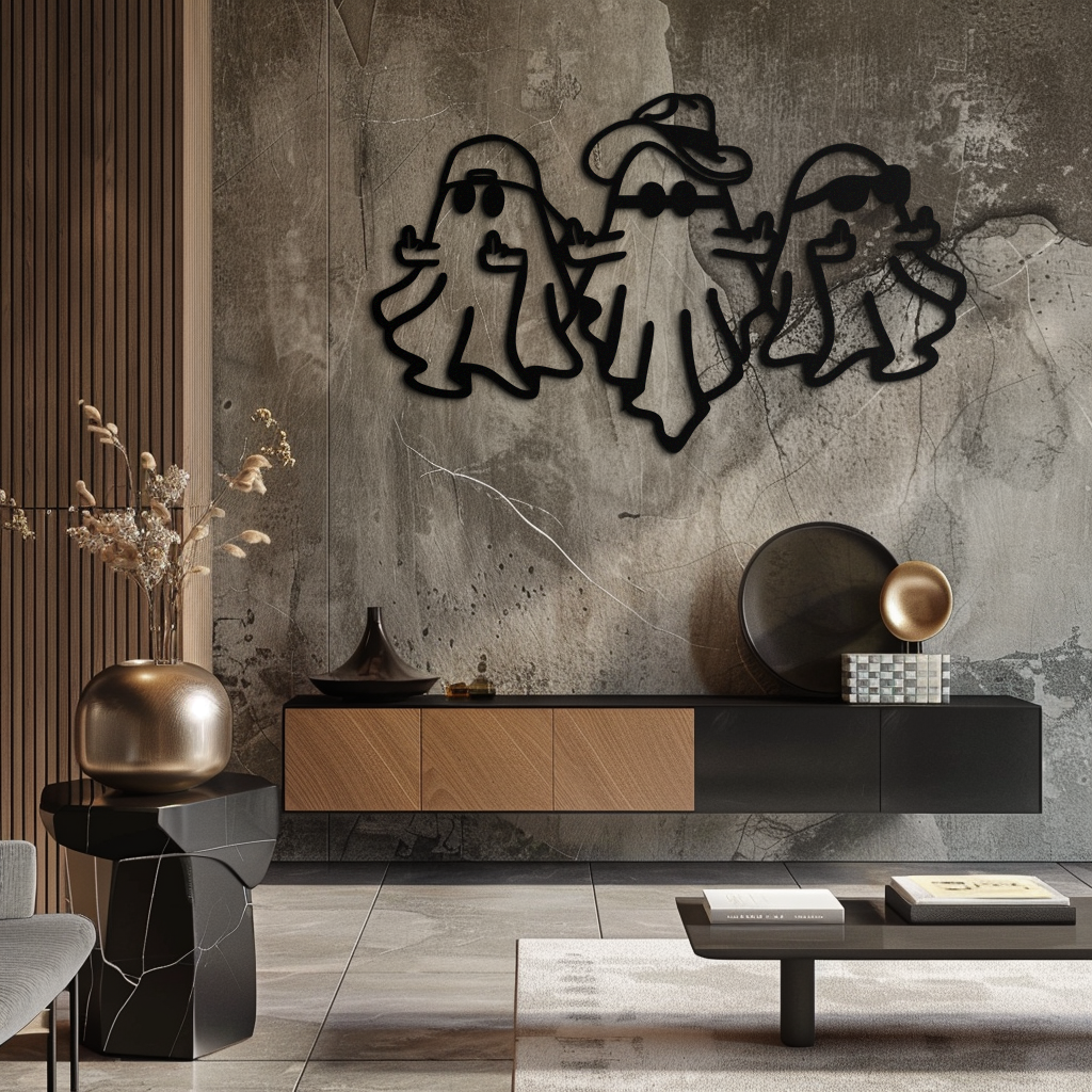 Funny Gangster Ghosts Metal Wall Art – Halloween Cool Spirits Decor-KAF613