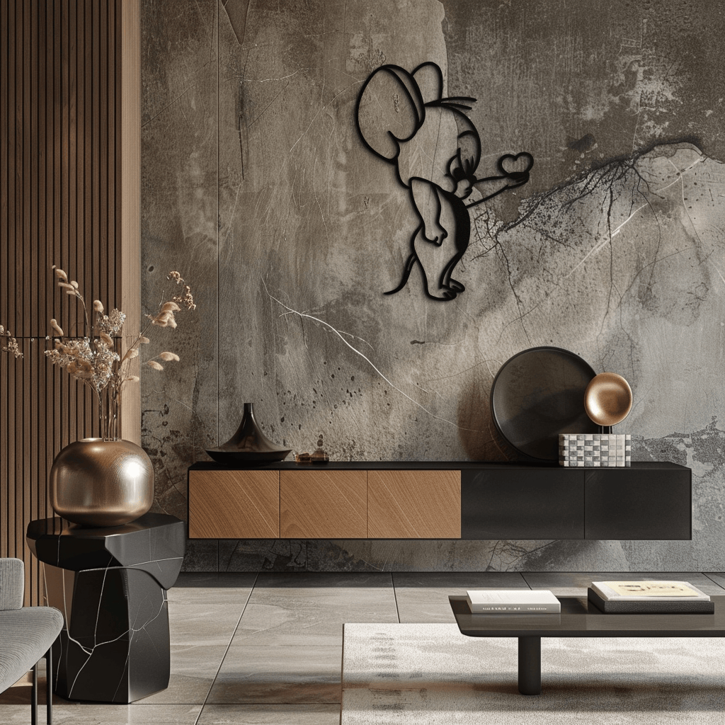 Jerry Holding Heart Metal Wall Art – Cute Cartoon Mouse Silhouette Decor-KAF615