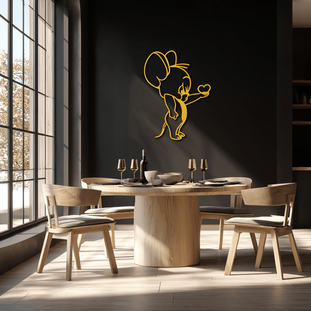 Jerry Holding Heart Metal Wall Art – Cute Cartoon Mouse Silhouette Decor-KAF615