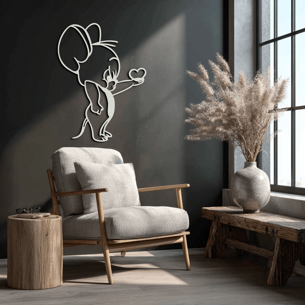 Jerry Holding Heart Metal Wall Art – Cute Cartoon Mouse Silhouette Decor-KAF615