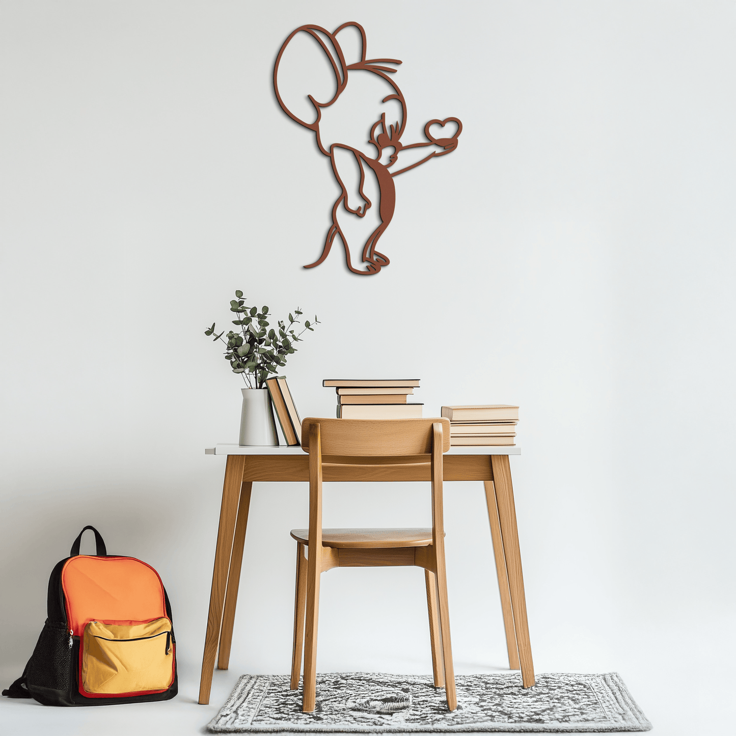 Jerry Holding Heart Metal Wall Art – Cute Cartoon Mouse Silhouette Decor-KAF615