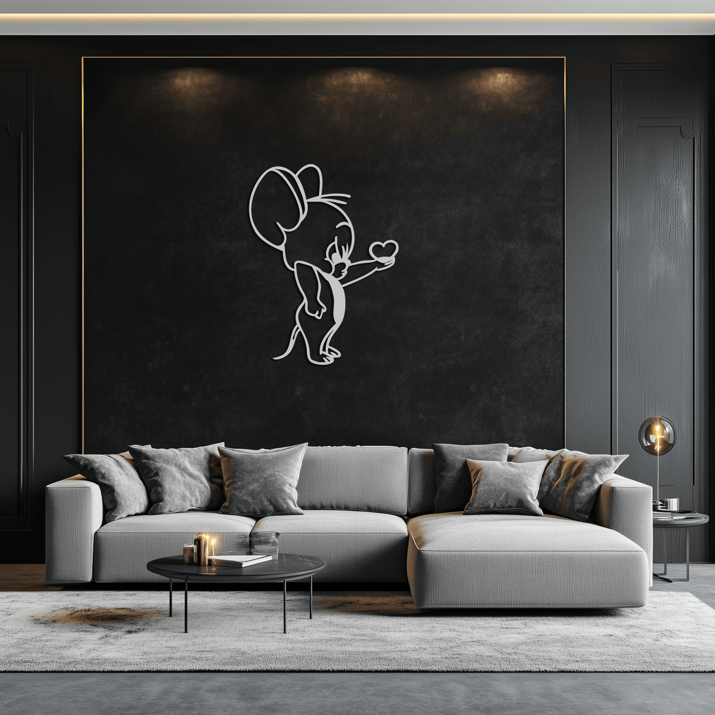 Jerry Holding Heart Metal Wall Art – Cute Cartoon Mouse Silhouette Decor-KAF615