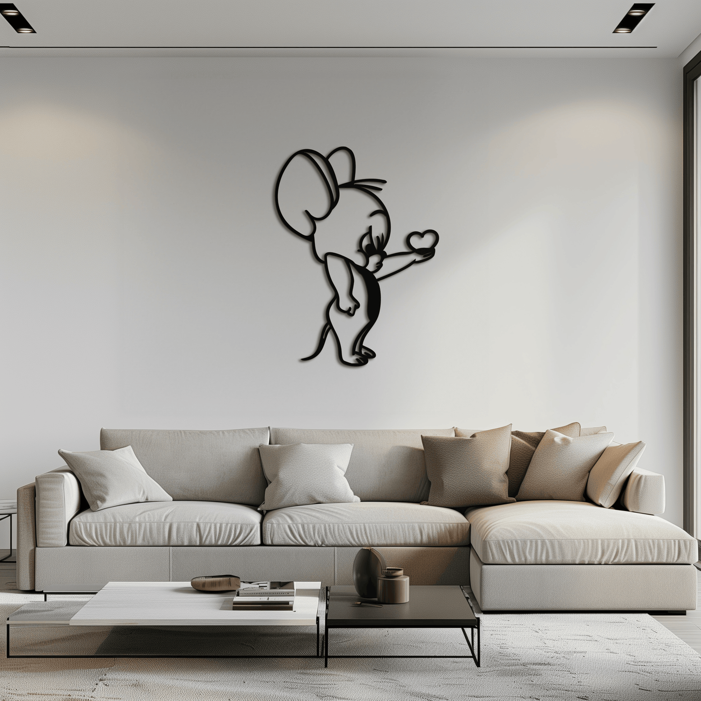 Jerry Holding Heart Metal Wall Art – Cute Cartoon Mouse Silhouette Decor-KAF615