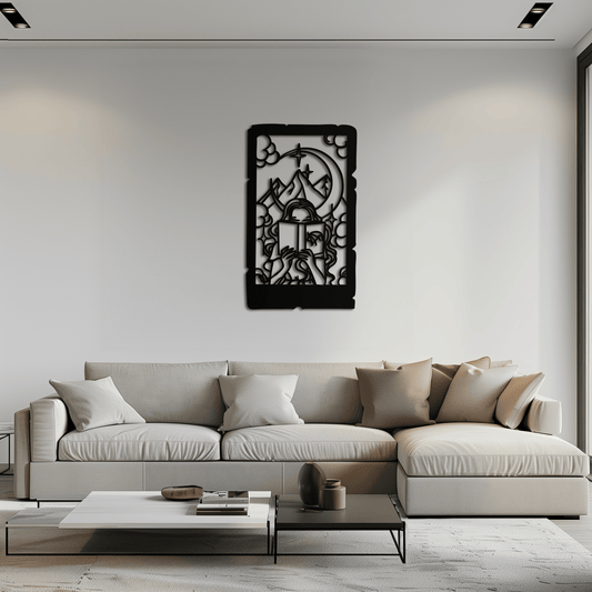 Reading Lady Metal Wall Art – Book Lover Silhouette with Moon and Mountains-KAF616