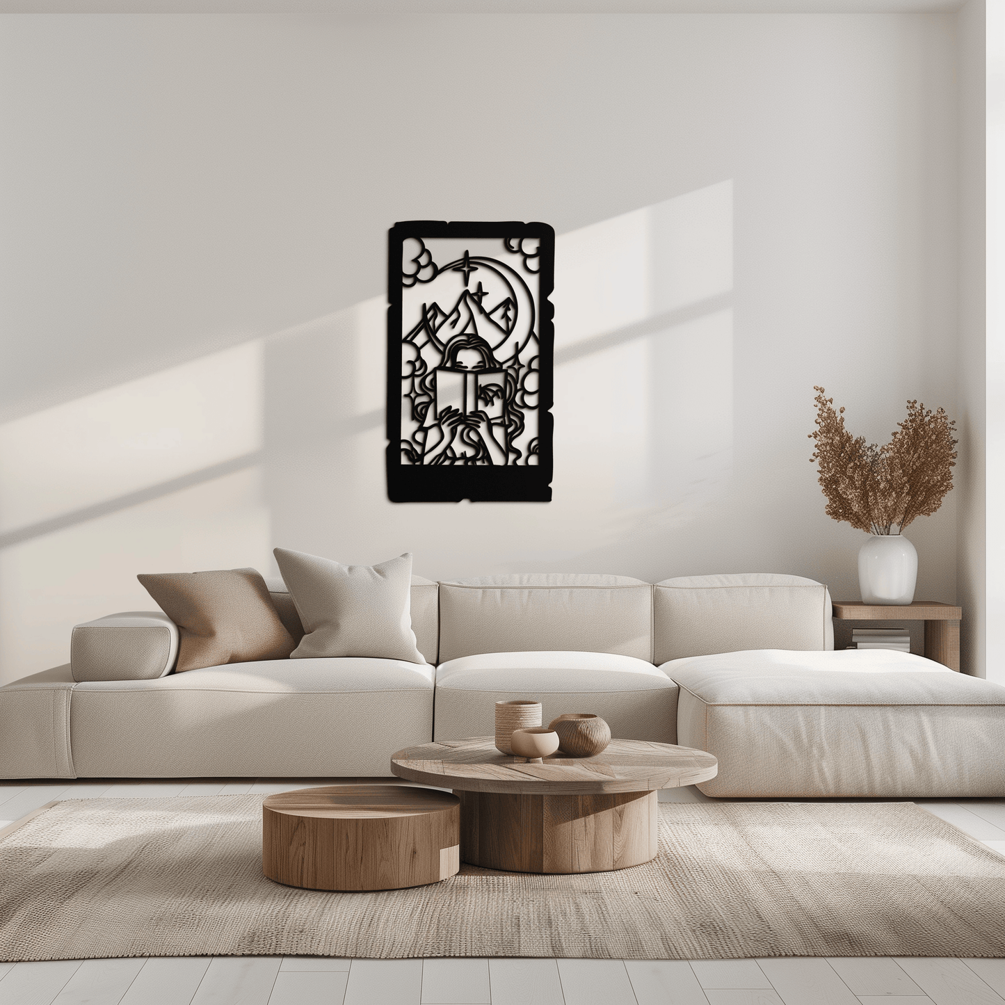 Reading Lady Metal Wall Art – Book Lover Silhouette with Moon and Mountains-KAF616