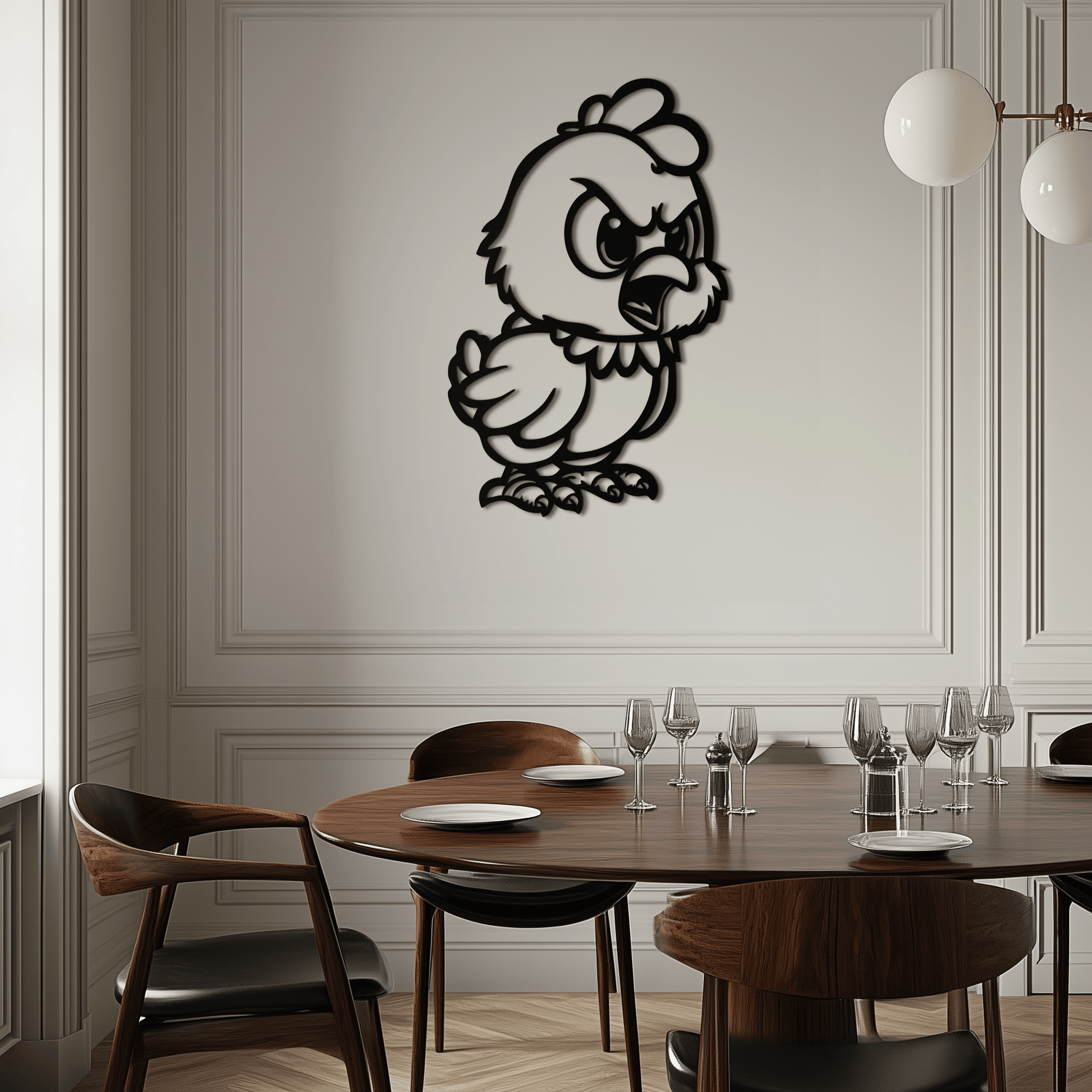 Angry Chick Metal Wall Art – Cartoon Chicken Silhouette Wall Decor-KAF618