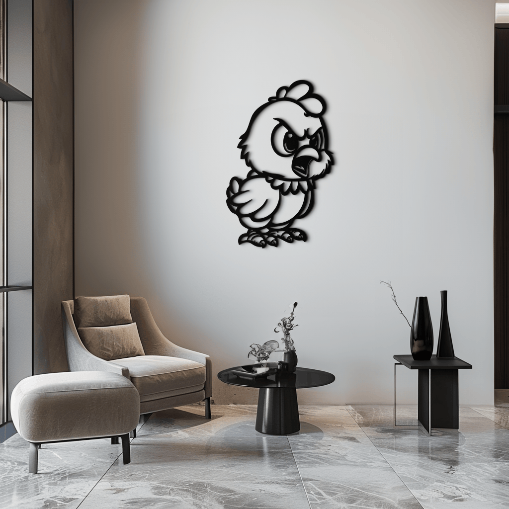 Angry Chick Metal Wall Art – Cartoon Chicken Silhouette Wall Decor-KAF618