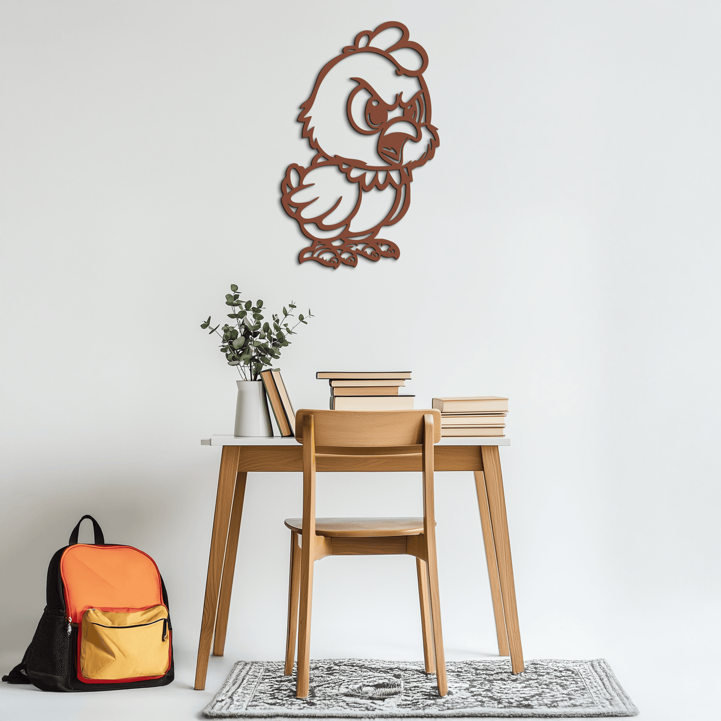 Angry Chick Metal Wall Art – Cartoon Chicken Silhouette Wall Decor-KAF618
