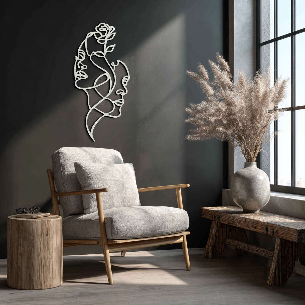 Abstract Line Art Woman Faces Metal Wall Art – Modern Minimalist Home Decor-KAF620