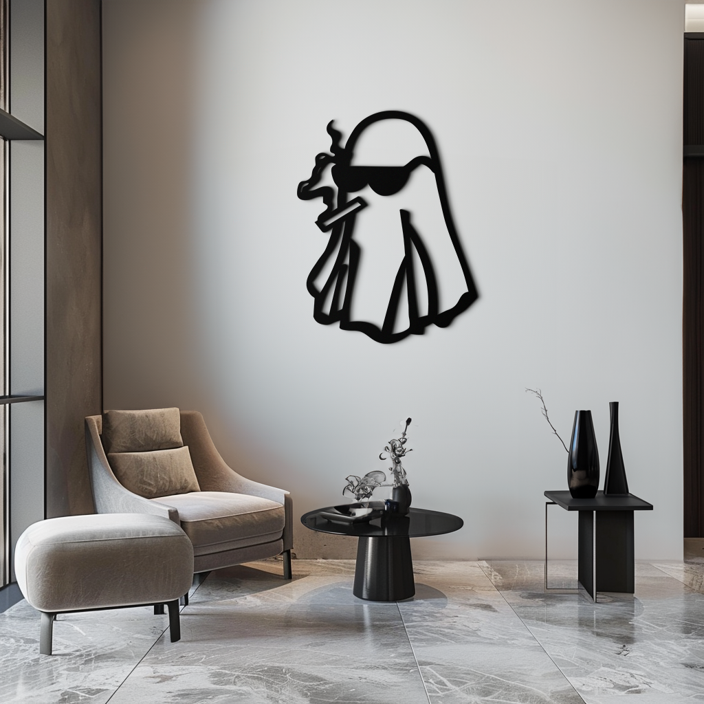 Cool Ghost Metal Wall Art – Smoking Ghost with Sunglasses Modern Decor- KAF629