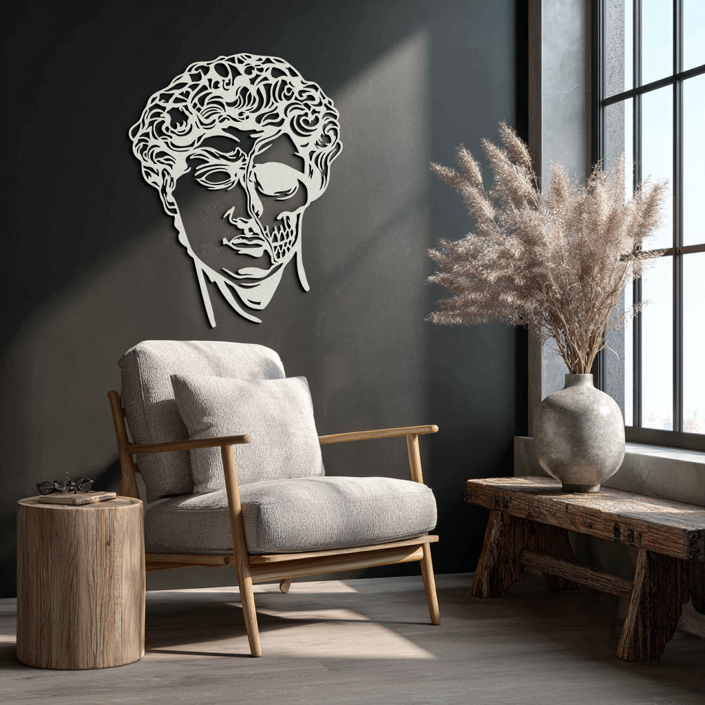 Half Skull David Head Metal Wall Art – Modern Classical Death Fusion Decor- KAF630