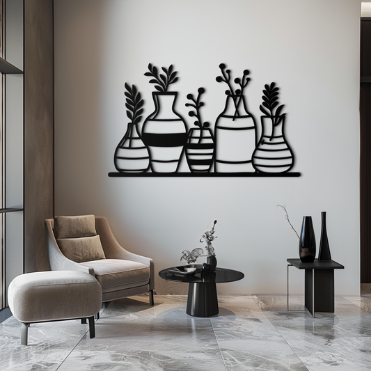 Modern Minimalist Vase Silhouette Metal Wall Art – Geometric Botanical Decor for Living Spaces- KAF631