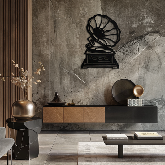 Vintage Gramophone Metal Wall Art – Retro Music-Inspired Home Decor Piece - KAF642