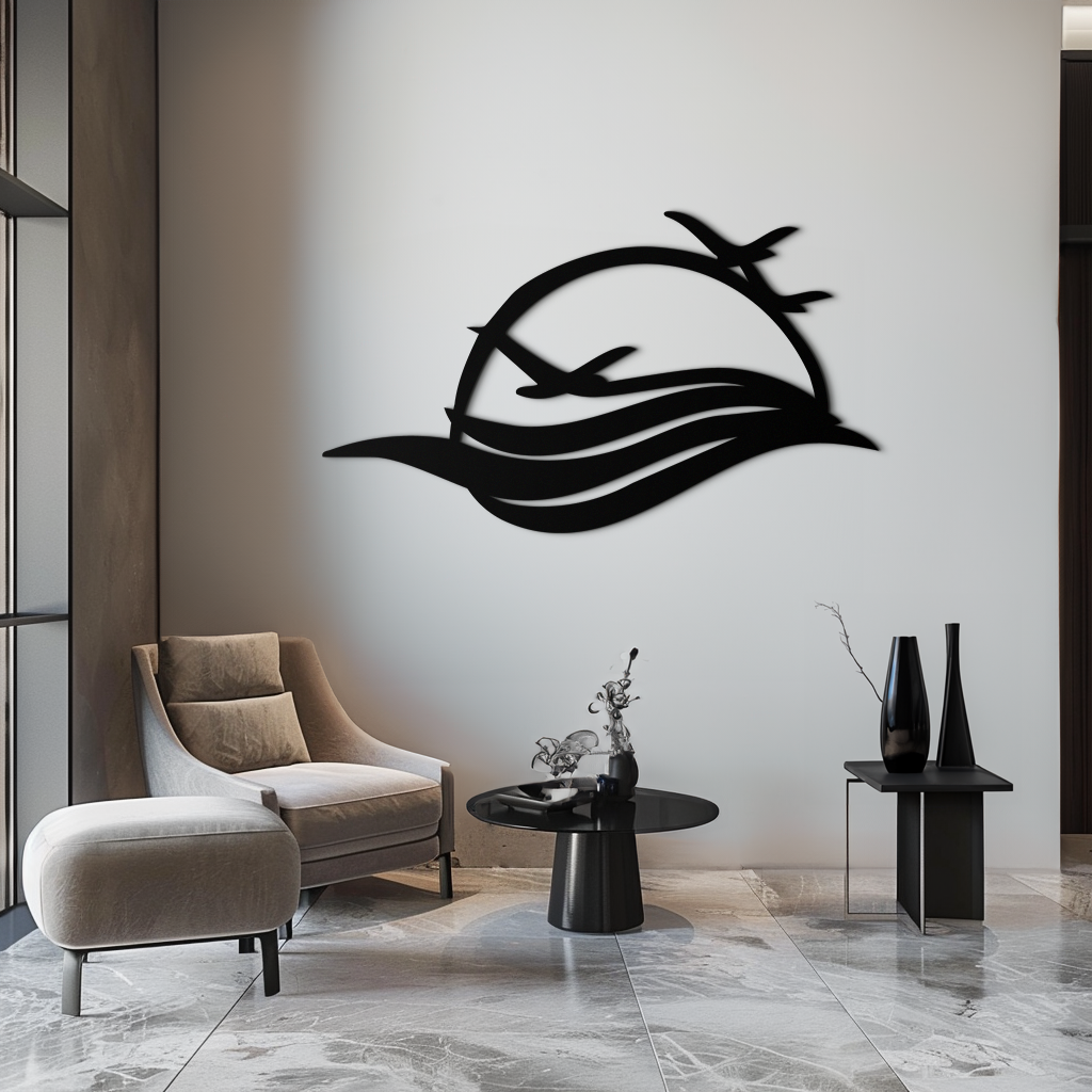 Flying Birds Over Sunset Metal Wall Art – Modern Nature-Inspired Silhouette Decor - KAF644