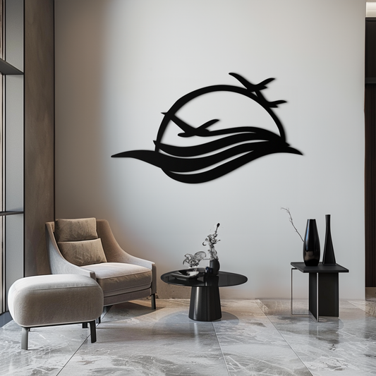 Flying Birds Over Sunset Metal Wall Art – Modern Nature-Inspired Silhouette Decor - KAF644