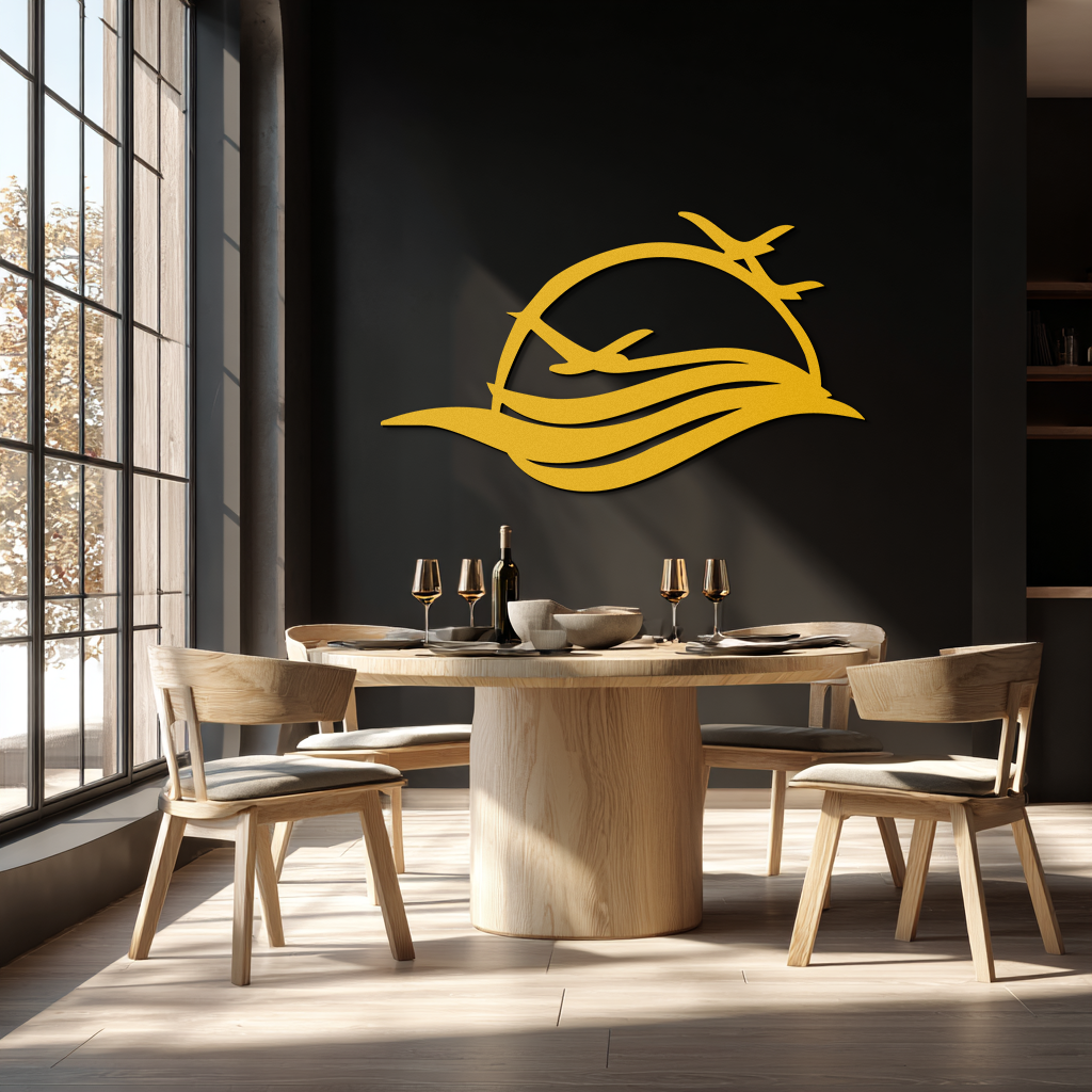 Flying Birds Over Sunset Metal Wall Art – Modern Nature-Inspired Silhouette Decor - KAF644