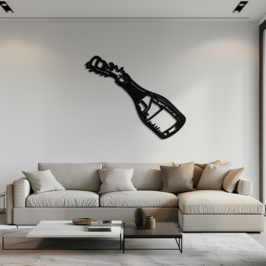 Champagne Bottle Explosion Metal Wall Art – Celebration-Themed Modern Decor for Bars and Kitchens- KAF646