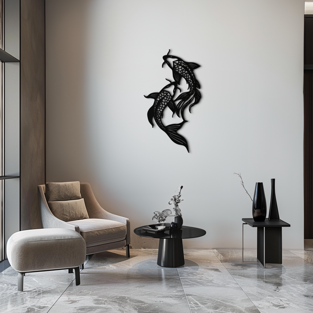 Dual Fish Metal Wall Art – Nature-Inspired Aquatic Silhouette for Modern Interiors- KAF653
