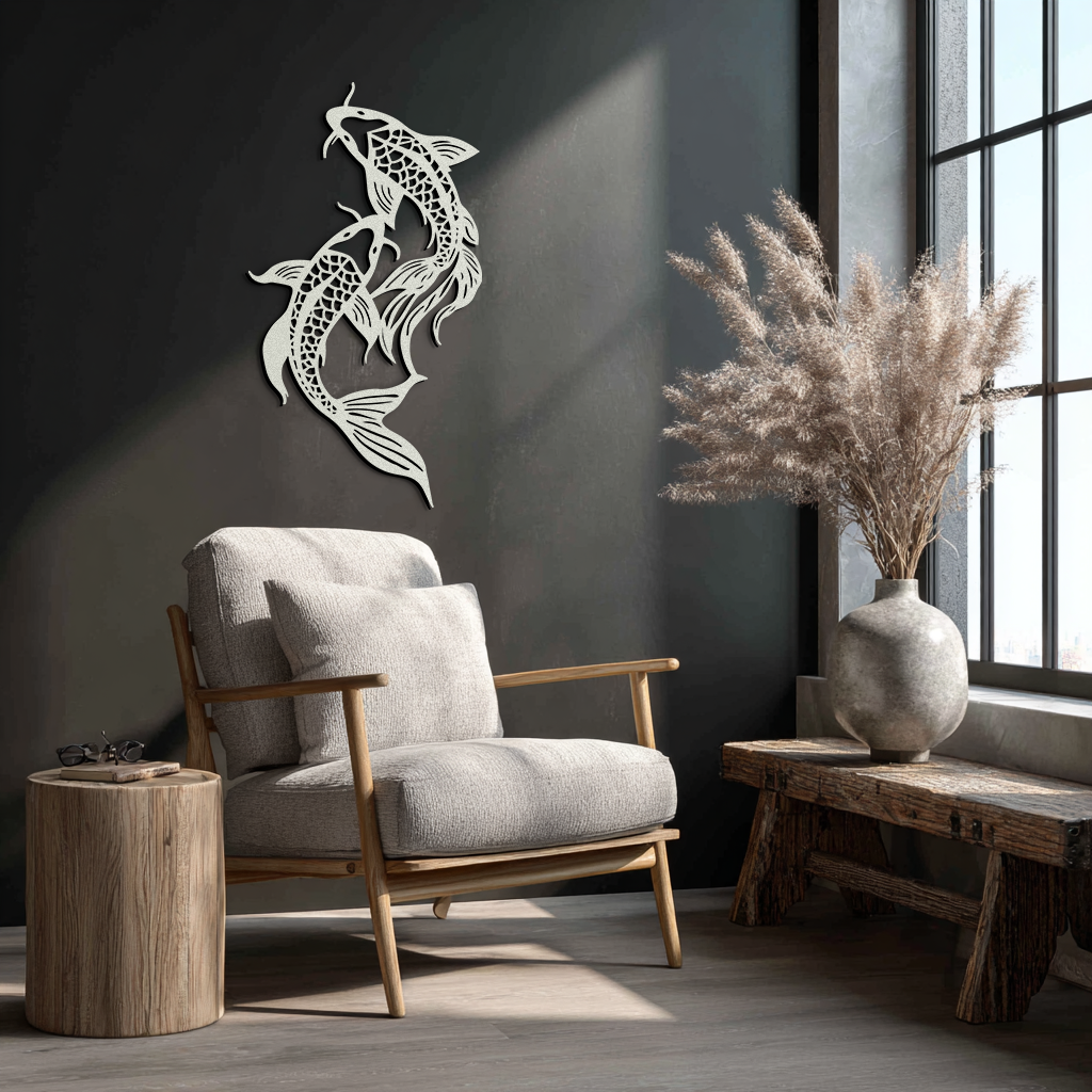 Dual Fish Metal Wall Art – Nature-Inspired Aquatic Silhouette for Modern Interiors- KAF653
