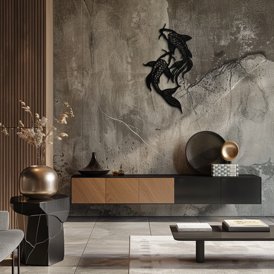 Dual Fish Metal Wall Art – Nature-Inspired Aquatic Silhouette for Modern Interiors- KAF653