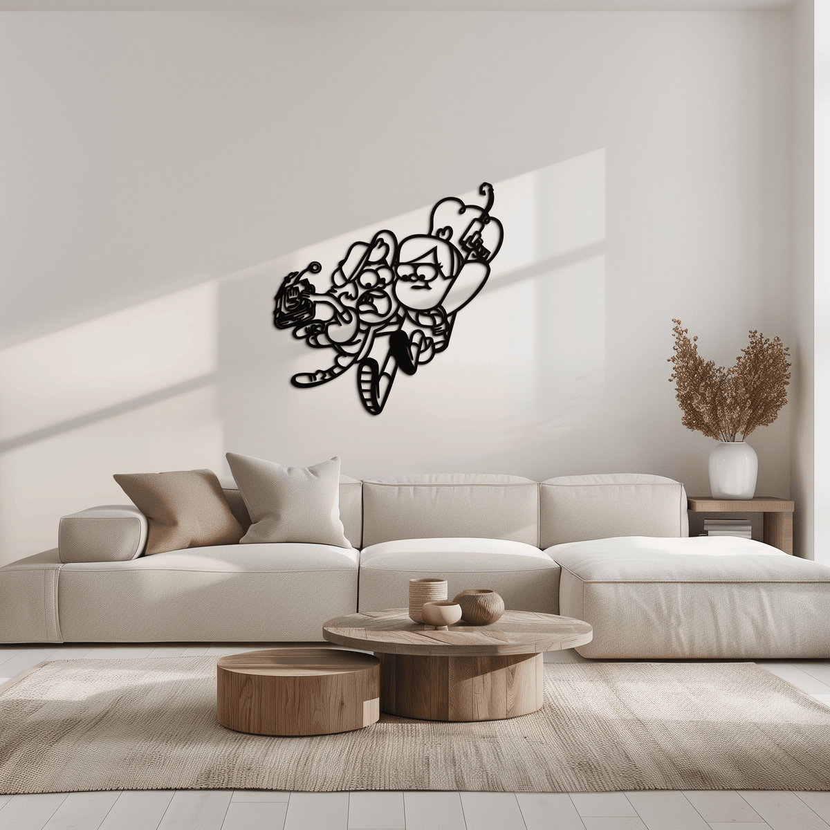 Mabel & Dipper Pines Metal Wall Art – Gravity Falls-Inspired Silhouette for Fans- KAF661