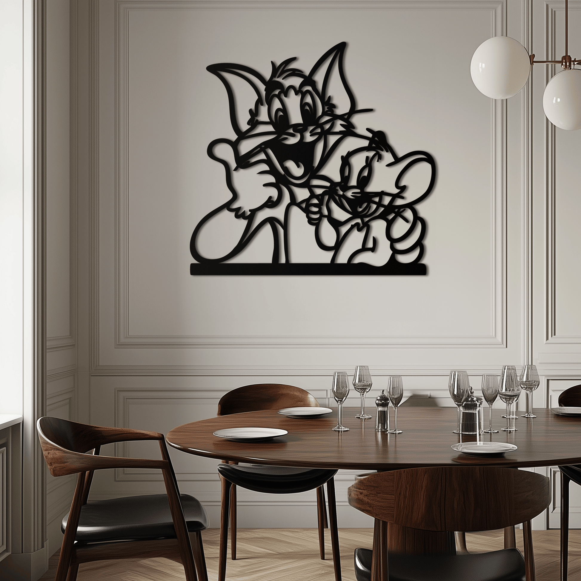 Tom and Jerry Metal Wall Art – Classic Cartoon Duo Silhouette for Fans- KAF665