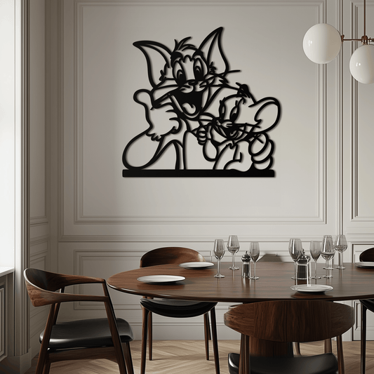 Tom and Jerry Metal Wall Art – Classic Cartoon Duo Silhouette for Fans- KAF665