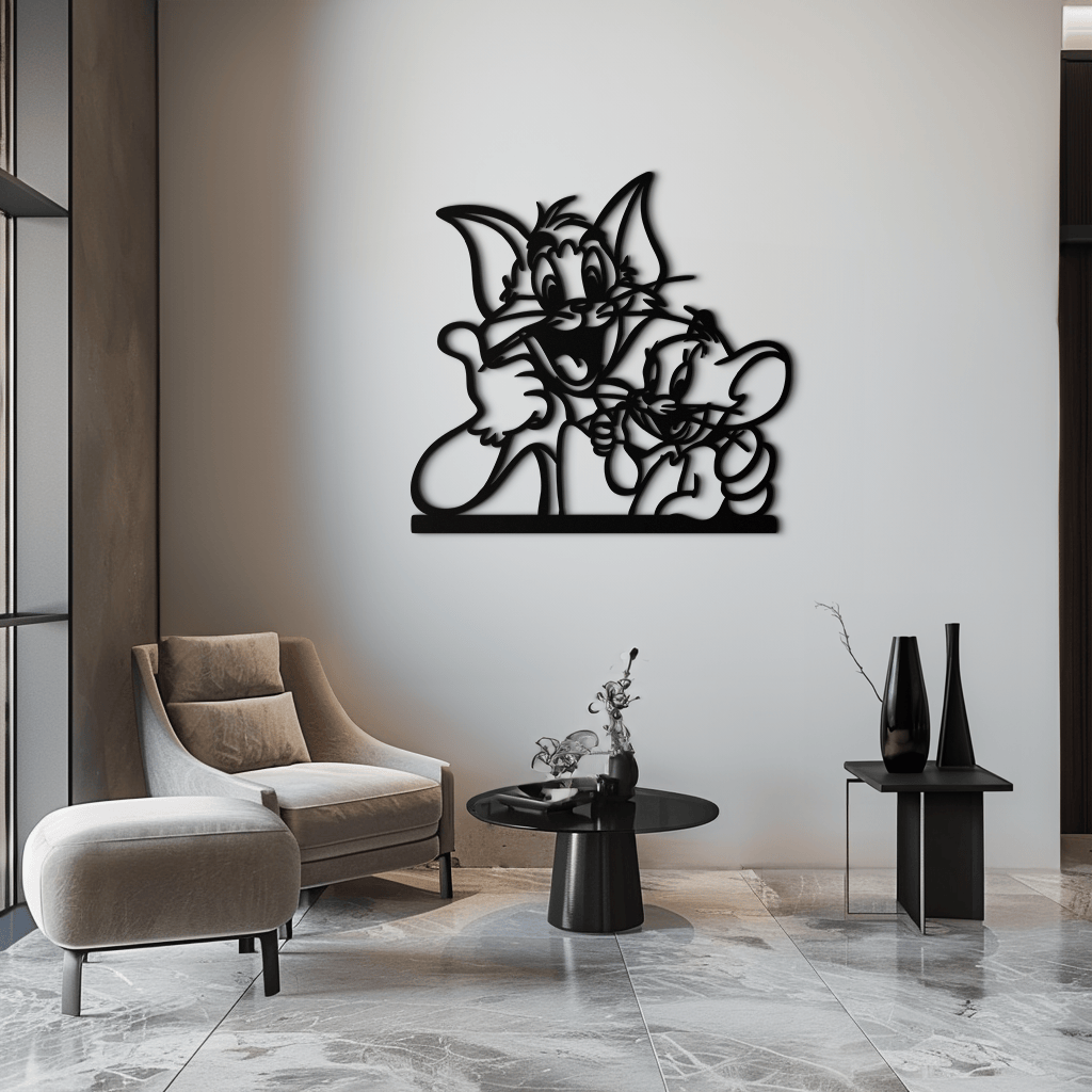 Tom and Jerry Metal Wall Art – Classic Cartoon Duo Silhouette for Fans- KAF665