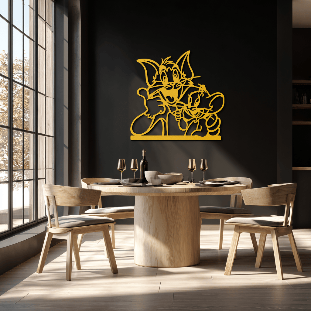 Tom and Jerry Metal Wall Art – Classic Cartoon Duo Silhouette for Fans- KAF665