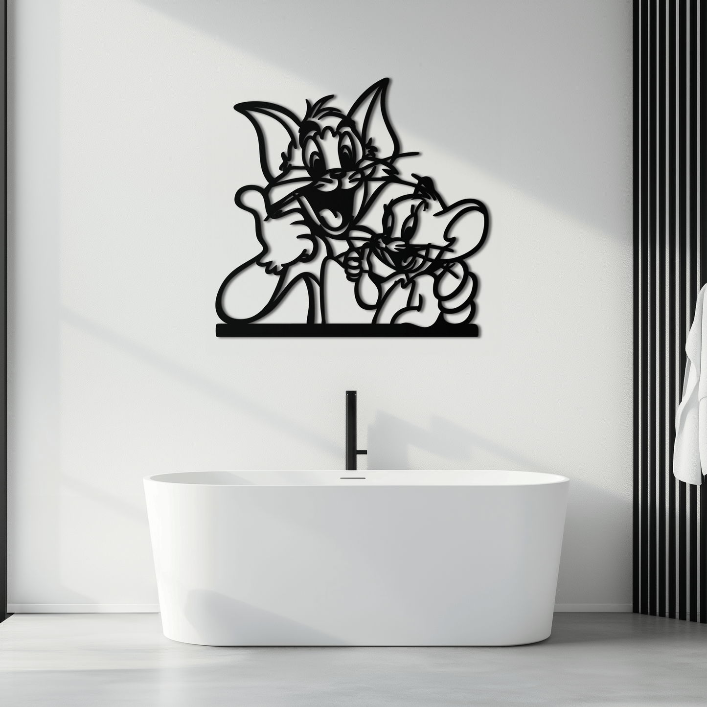 Tom and Jerry Metal Wall Art – Classic Cartoon Duo Silhouette for Fans- KAF665
