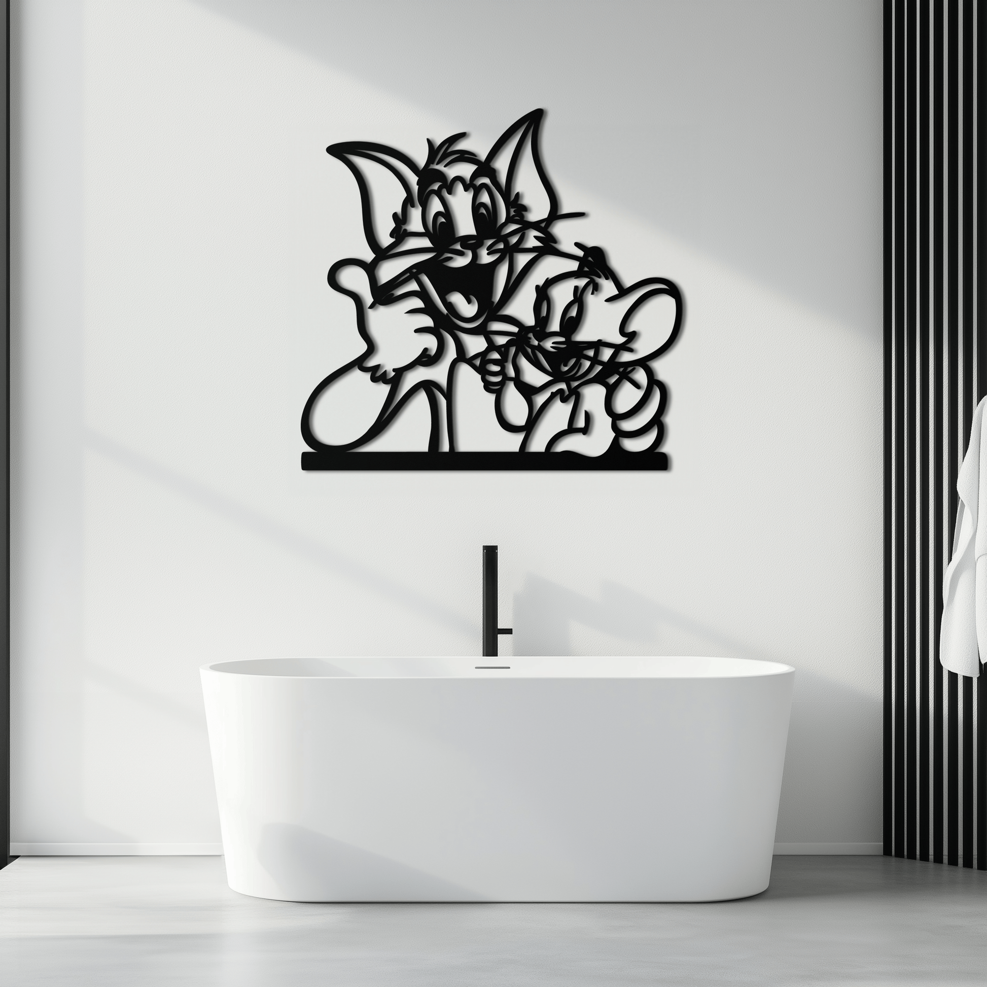 Tom and Jerry Metal Wall Art – Classic Cartoon Duo Silhouette for Fans- KAF665