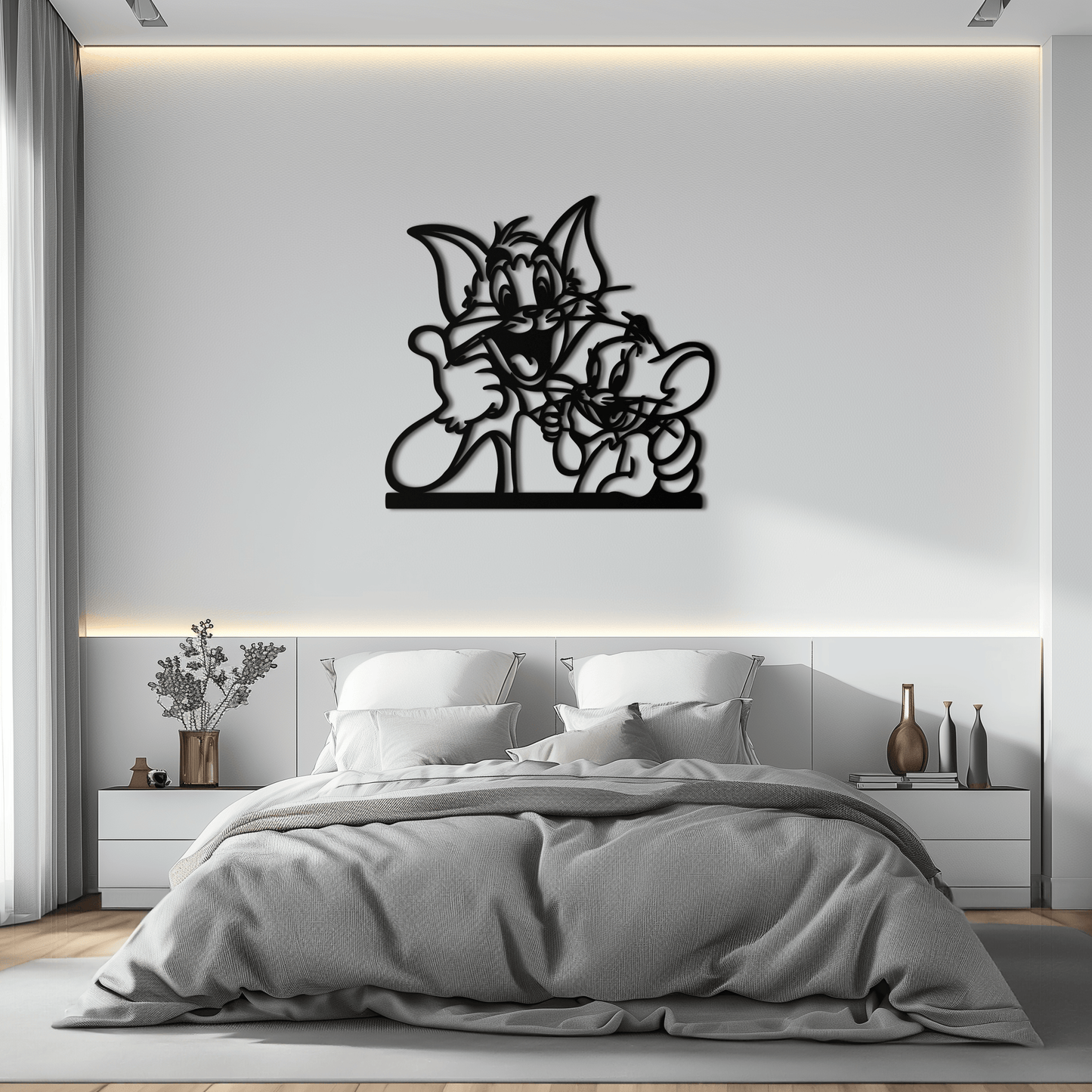 Tom and Jerry Metal Wall Art – Classic Cartoon Duo Silhouette for Fans- KAF665