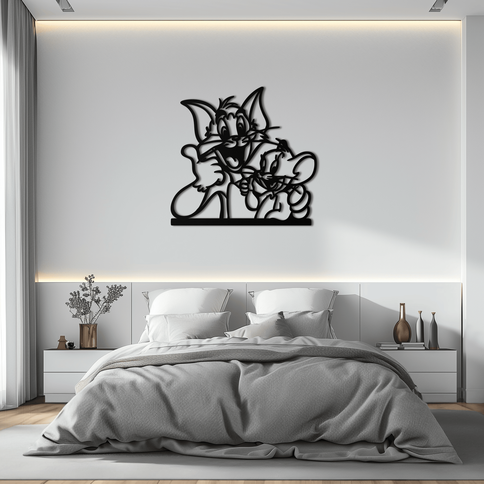 Tom and Jerry Metal Wall Art – Classic Cartoon Duo Silhouette for Fans- KAF665