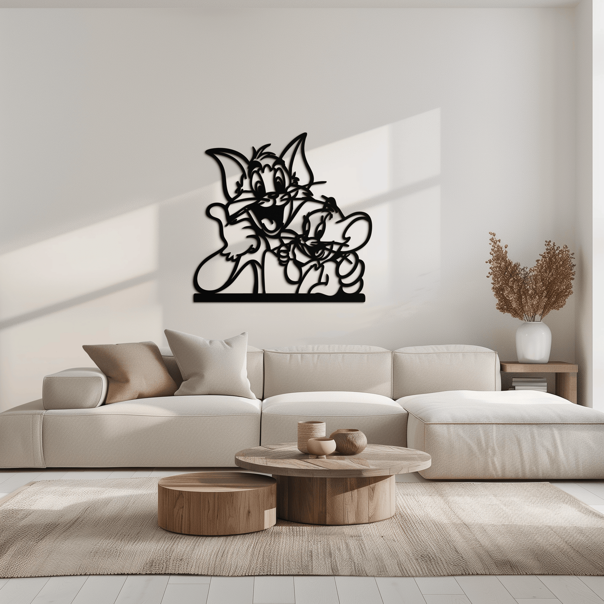 Tom and Jerry Metal Wall Art – Classic Cartoon Duo Silhouette for Fans- KAF665