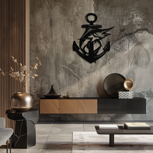 Anchor and Fish Metal Wall Art – Nautical-Inspired Design for Sea Lovers- KAF668