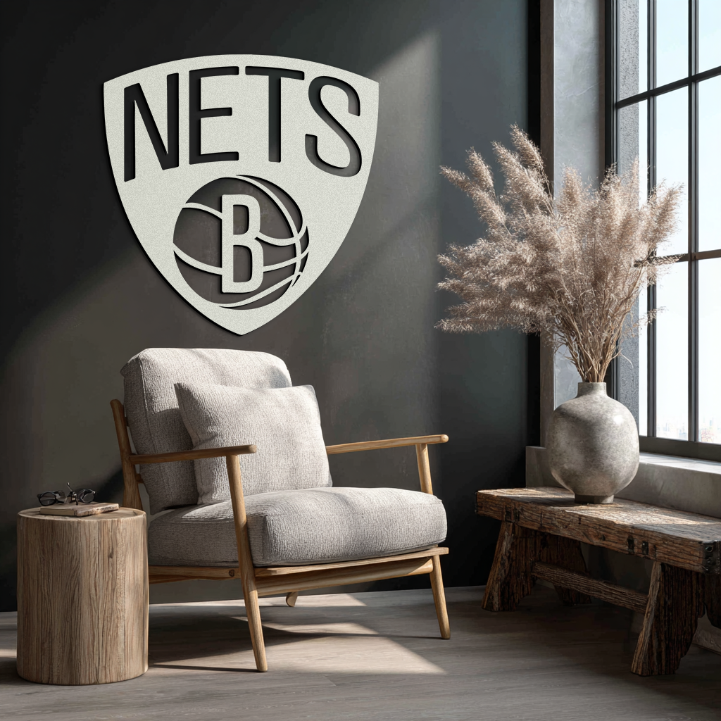 Brooklyn Nets Logo Silhouette Metal Wall Art – Modern Sports-Inspired Decor - KAF669
