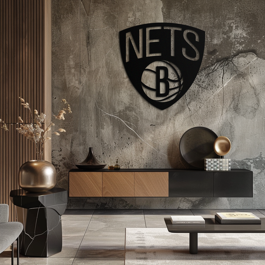 Brooklyn Nets Logo Silhouette Metal Wall Art – Modern Sports-Inspired Decor - KAF669