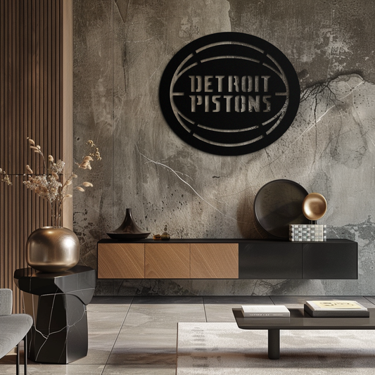 Detroit Pistons Metal Wall Art – Bold Basketball Logo Design for Sports Enthusiasts- KAF673