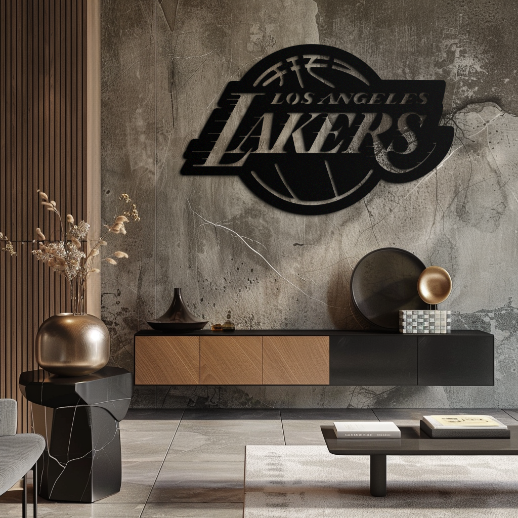 Los Angeles Lakers Logo Metal Wall Art – Iconic Basketball Team Silhouette Decor- KAF674